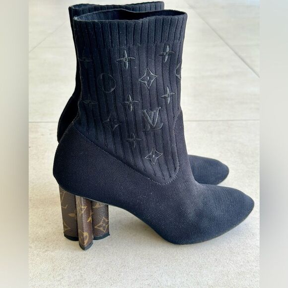 LOUIS VUITTON Monogram Stretch Fabric Silhouette Ankle Boots Black EU 40 US 10 - Picture 6 of 13